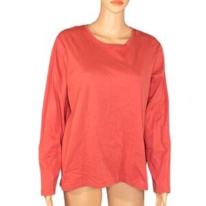 L.L. Bean Coral Long Sleeve Tee Rounded Neckline Layering Piece Closet Staple Lg